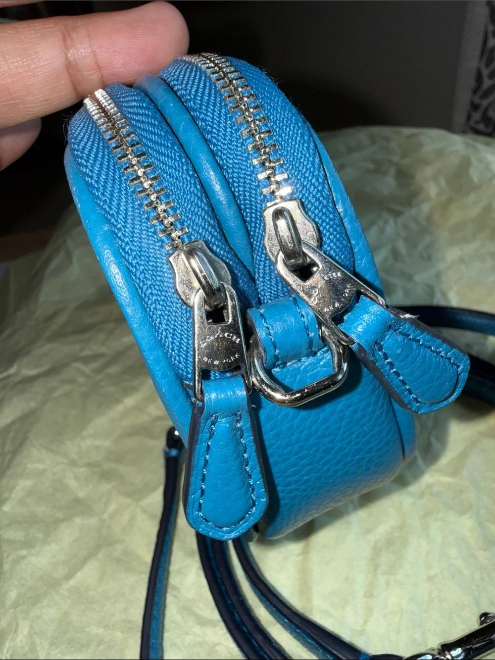 Coach Pebbled Leather Crossbody in Bright Blue